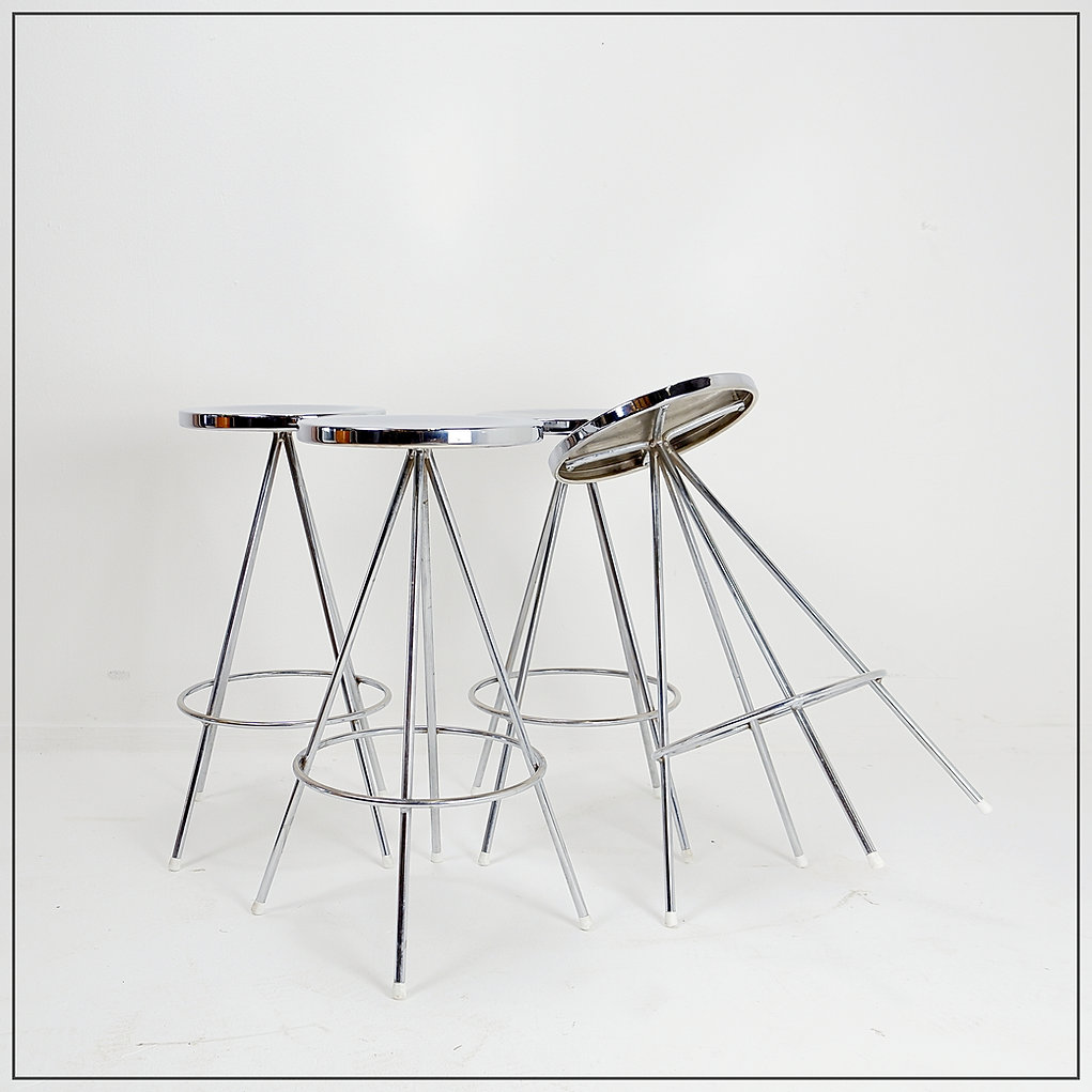 Set of 4 vintage chrome bar stools - 1970s