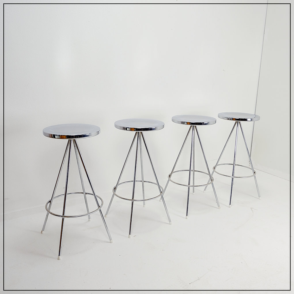 Set of 4 vintage chrome bar stools - 1970s