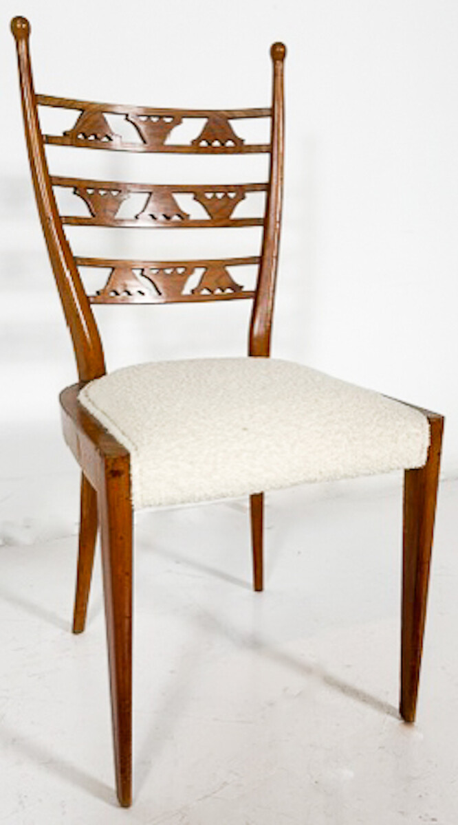 Set of 6 Chairs, Cherry Wood and Boucle Fabric, Italy, 1940s - New Upholstery