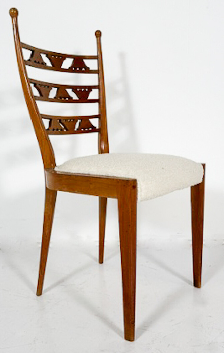 Set of 6 Chairs, Cherry Wood and Boucle Fabric, Italy, 1940s - New Upholstery