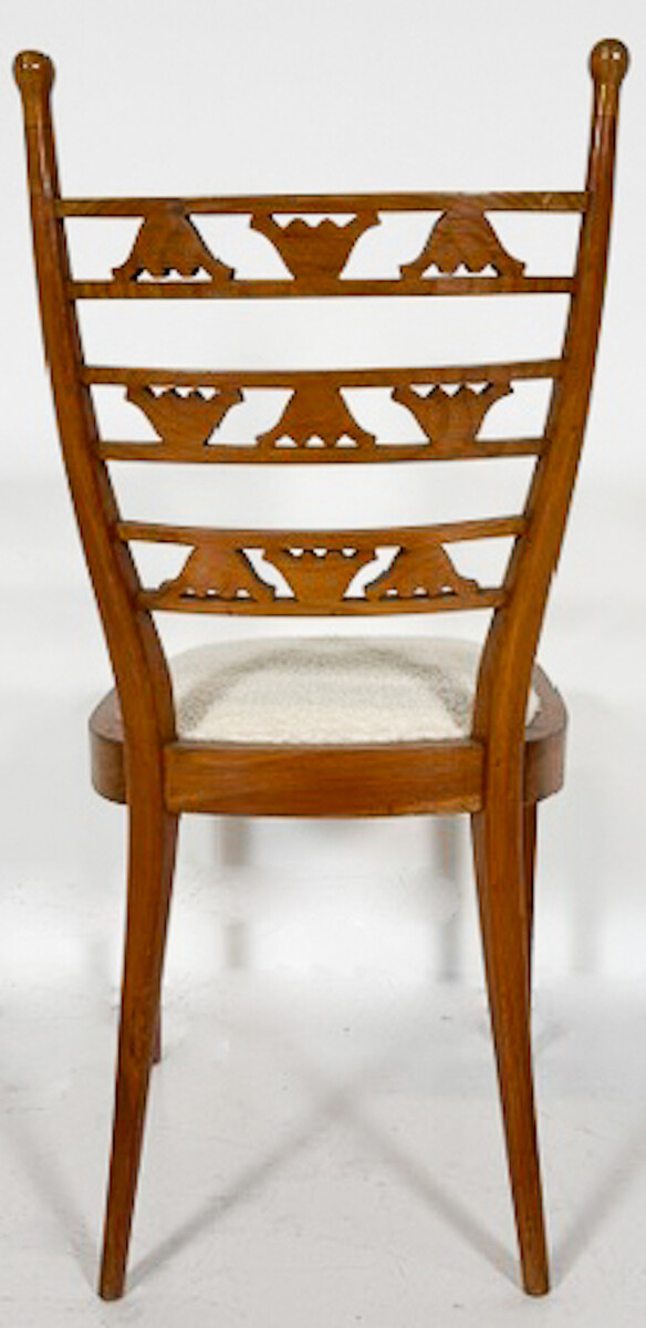 Set of 6 Chairs, Cherry Wood and Boucle Fabric, Italy, 1940s - New Upholstery