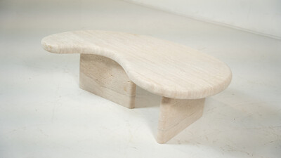 Small Bean Shaped Travertine Coffee Table, Contemporary