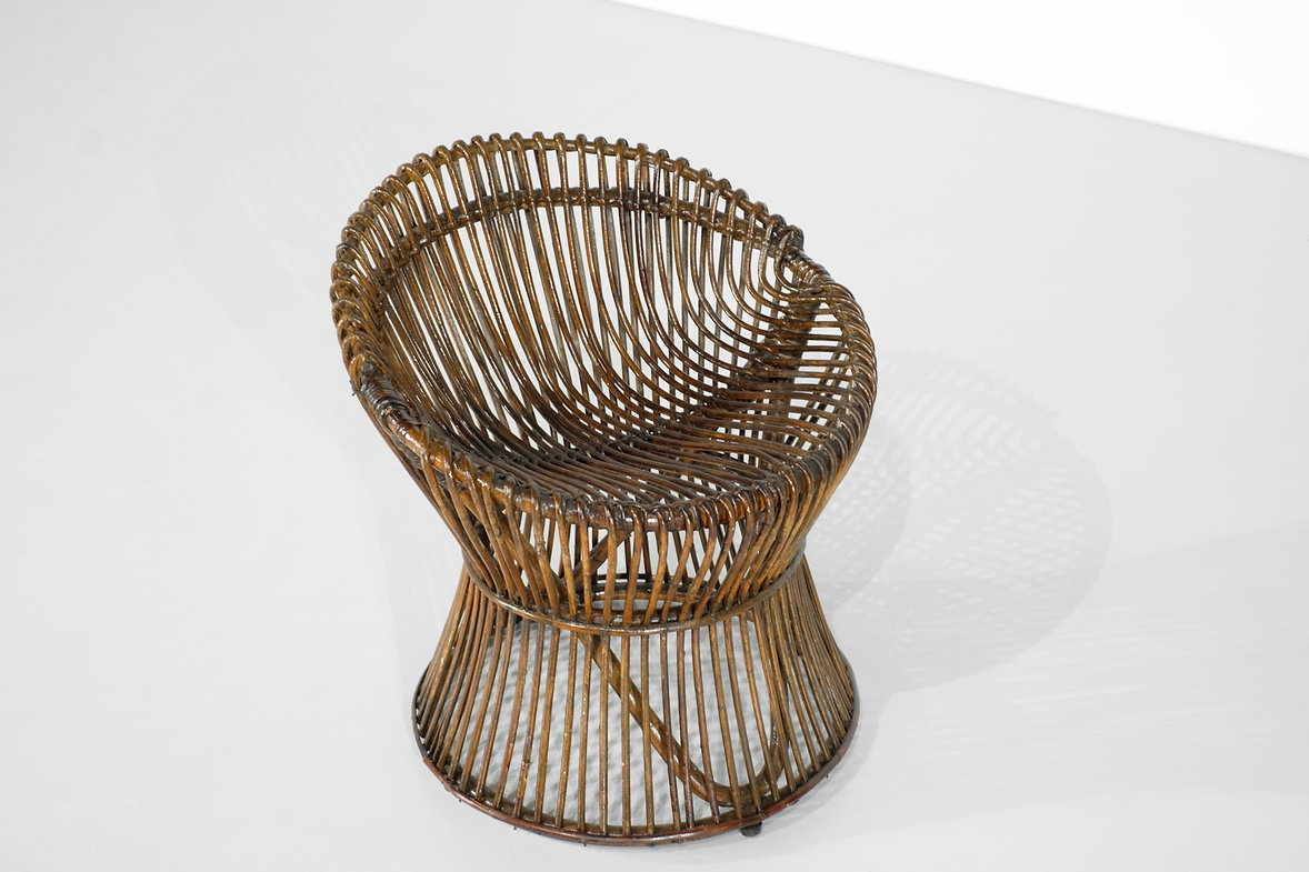 Stool in Rattan Style Franco Albini Italy, 1960s.