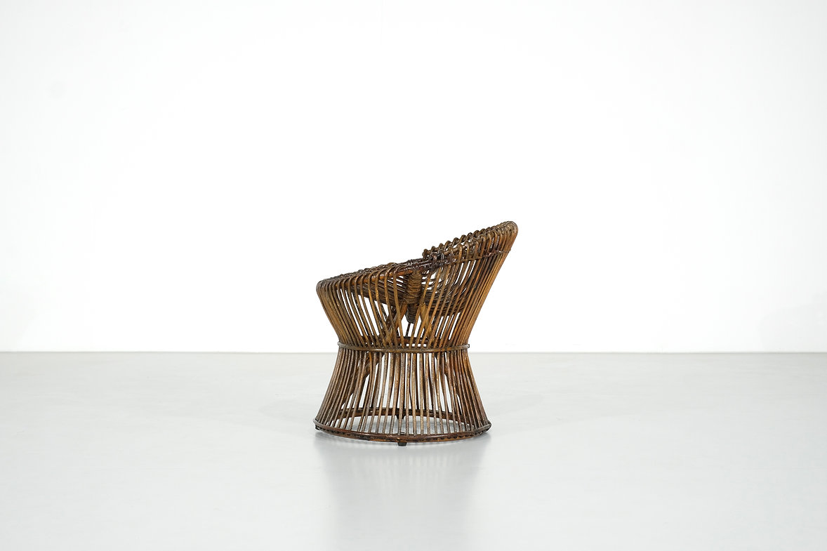 Stool in Rattan Style Franco Albini Italy, 1960s.