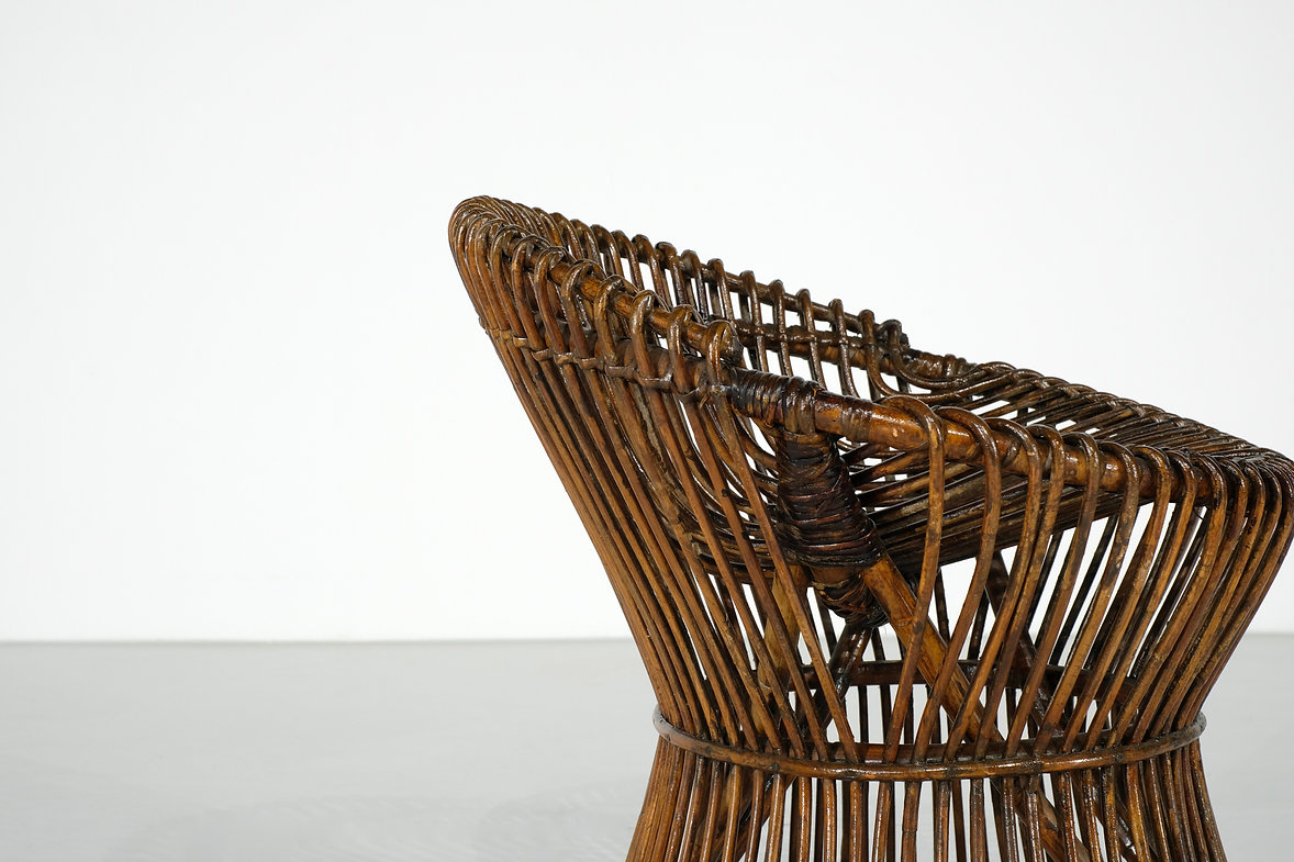 Stool in Rattan Style Franco Albini Italy, 1960s.