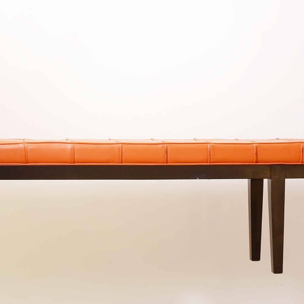 Very long wood and quilted cognac leather bench - 317cm