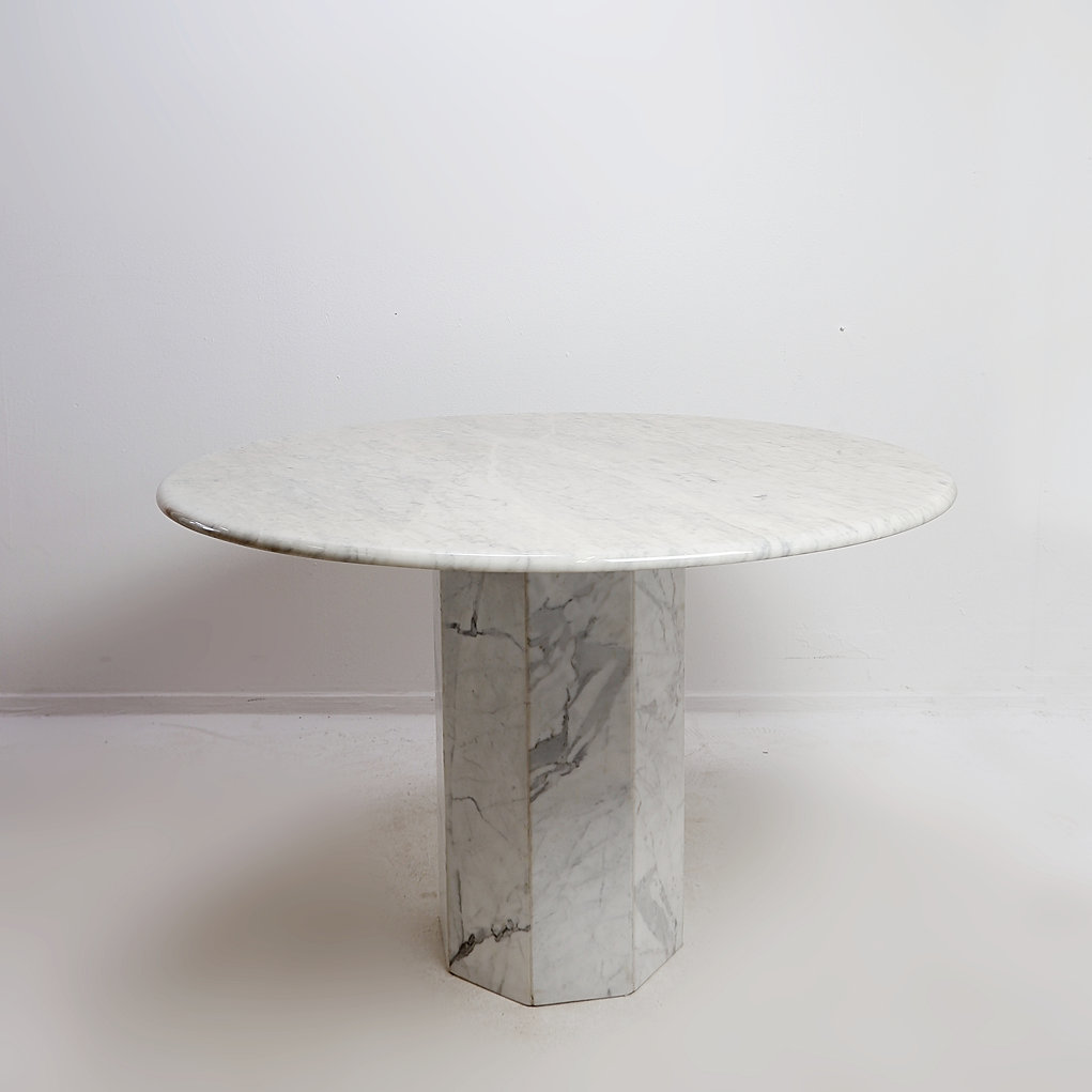 Vintage Round Marble Dining Table, 1970's 