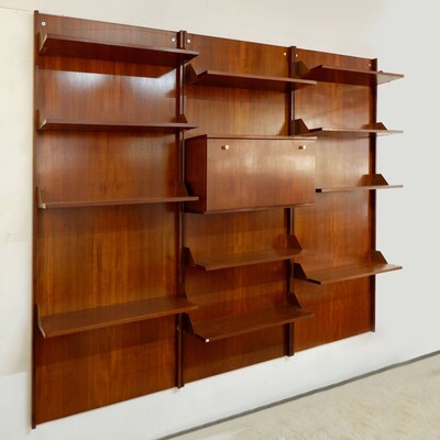 Vintage wooden bookcase with brass, Italy 1960s