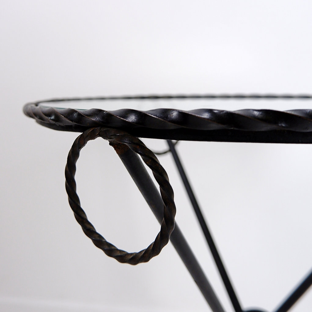 Wrought iron drink table with glass top in the style of Jean-Michel Franck 