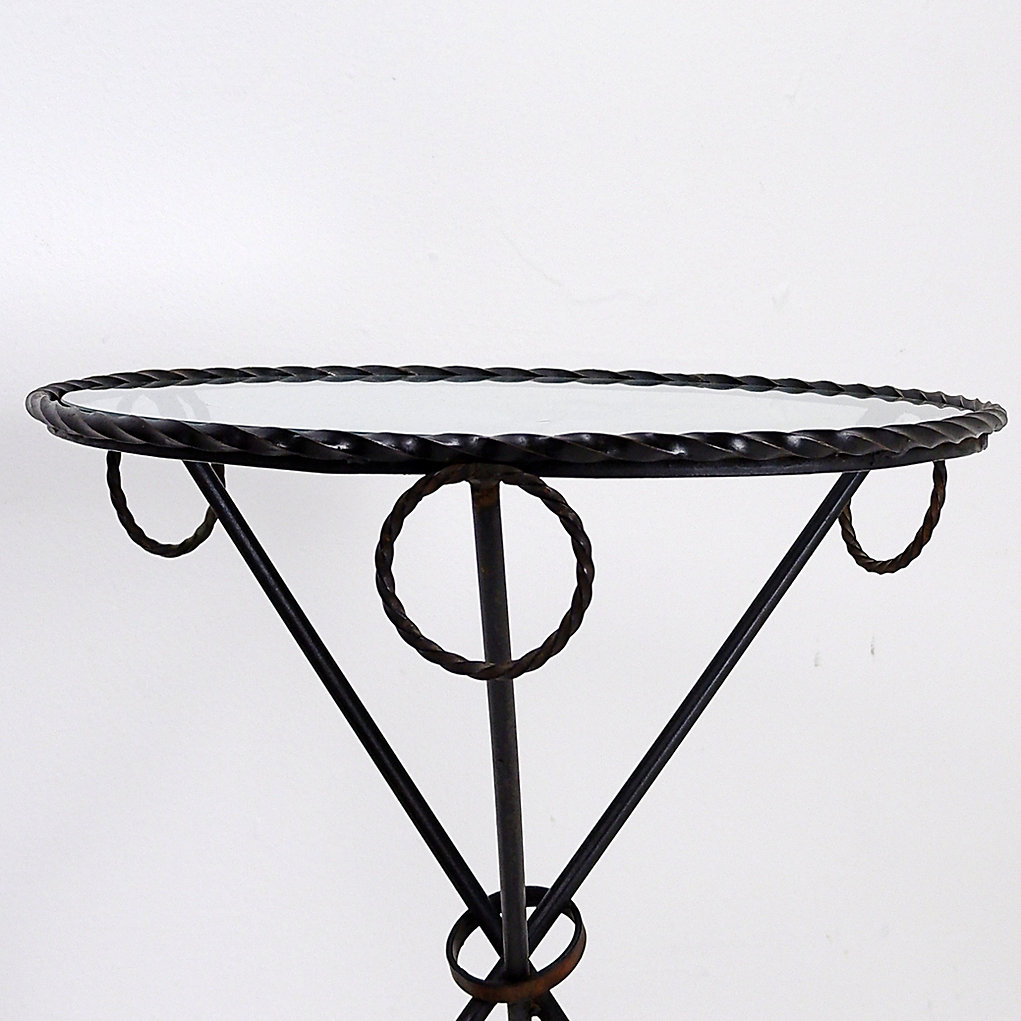 Wrought iron drink table with glass top in the style of Jean-Michel Franck 